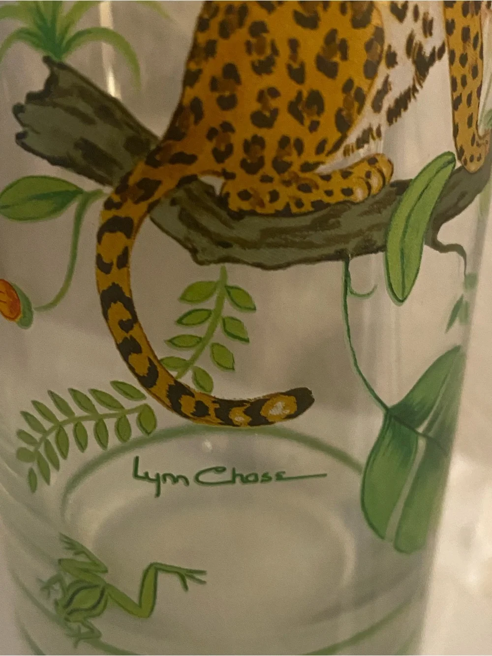 Lynn Chase. Decorative Jaguar Jungle Drinking Tumbler Glass. NWOT.